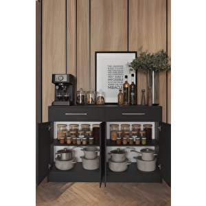 160 Cm Matcha 4 Kapaklı - 2 Çekmeceli Mutfak Alt Modül - Çok Amaçlı Dolap - Tezgah Dahil - Antrasit