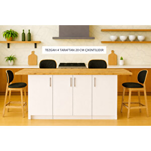 Star Mutfak Adası - Alt Modül - 4 Kapaklı - 180 Cm - Tezgah Dahil - Beyaz