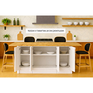Star Mutfak Adası - Alt Modül - 4 Kapaklı - 180 Cm - Tezgah Dahil - Beyaz