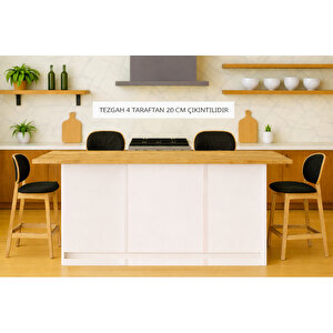 Star Mutfak Adası - Alt Modül - 4 Kapaklı - 180 Cm - Tezgah Dahil - Beyaz