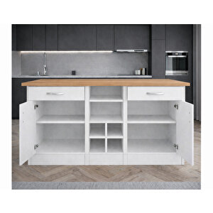 Anda 2 Çekmeceli̇ 2 Kapakli Mutfak Adasi- Çok Amaçli Dolap-hazir Mutfak Dolabi-erzak-ki̇ler  Dolabi - Beyaz-atlantikçam