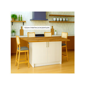 Savan Mutfak Adası - Alt Modül - 2 Kapaklı - 160 Cm - Tezgah Dahil - Beyaz