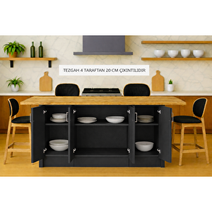 Star Mutfak Adası - Alt Modül - 4 Kapaklı - 180 Cm - Tezgah Dahil - Antrasit