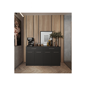 Matcha 4 Kapaklı - 2 Çekmeceli Mutfak Alt Modül - 140 Cm - Çok Amaçlı Dolap - Tezgah Dahil - Antrasit