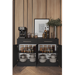 Matcha 4 Kapaklı - 2 Çekmeceli Mutfak Alt Modül - 140 Cm - Çok Amaçlı Dolap - Tezgah Dahil - Antrasit