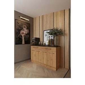 160 Cm Matcha 4 Kapaklı - 2 Çekmeceli Mutfak Alt Modül - Çok Amaçlı Dolap - Tezgah Dahil - Atlantikçam