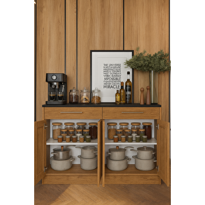 160 Cm Matcha 4 Kapaklı - 2 Çekmeceli Mutfak Alt Modül - Çok Amaçlı Dolap - Tezgah Dahil - Atlantikçam