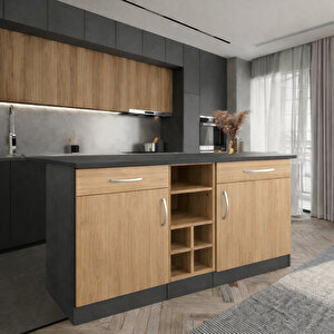 Anda 2 Çekmeceli̇ 2 Kapakli Mutfak Adasi- Çok Amaçli Dolap-hazir Mutfak Dolabi-erzak-ki̇ler  Dolabi - Atlantikçam-antrasit