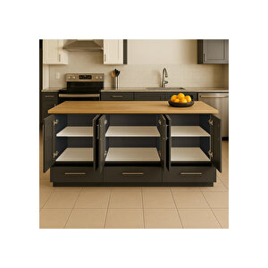 Sedi Mutfak Çekmeceli Alt Modül 180 Cm Antrasit- Tezgah Dahil-çok Amaçlı Dolap-kahve Köşesi-mat