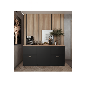 Badem Mutfak 1 Kapaklı - 4 Çekmeceli Alt Modül - 150 Cm - Çok Amaçlı Dolap - Tezgah Dahil - Antrasit