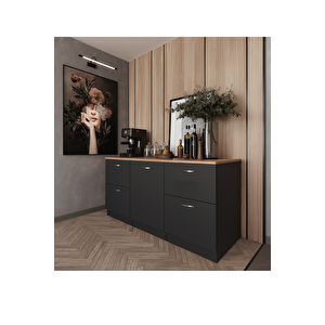 Badem Mutfak 1 Kapaklı - 4 Çekmeceli Alt Modül - 150 Cm - Çok Amaçlı Dolap - Tezgah Dahil - Antrasit