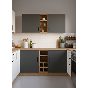 Ayza 4 Kapakli Çok Amaçli Dolap-mutfak Dolabi-mi̇krodalga-erzak-ai̇rfryer-ki̇ler  Dolabi-kahve Köşesi̇ - Antrasit - Atlantikçam