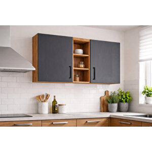 Ayza 4 Kapakli Çok Amaçli Dolap-mutfak Dolabi-mi̇krodalga-erzak-ai̇rfryer-ki̇ler  Dolabi-kahve Köşesi̇ - Antrasit - Atlantikçam