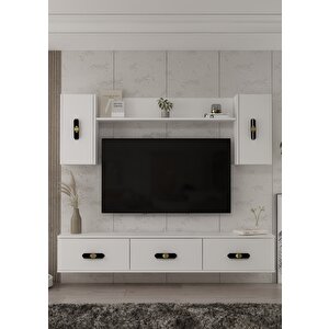 1364tv180-32dd Duvara Montaj Tv Sehpasi, Tv Üni̇tesi̇ Beyaz-Siyah Altın Siyah