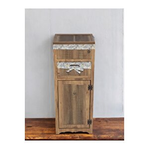 Ahşap Ekmek Sepetli Çekmeceli Hasır Görünümlü Kiler Dolabı (atlantik Çam)