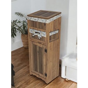 Ahşap Ekmek Sepetli Çekmeceli Hasır Görünümlü Kiler Dolabı ( Atlantik Çam)