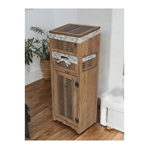 Ahşap Ekmek Sepetli Çekmeceli Hasır Görünümlü Kiler Dolabı (atlantik Çam)