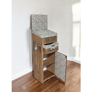 Ahşap Ekmek Sepetli Çekmeceli Hasır Görünümlü Kiler Dolabı ( Atlantik Çam)