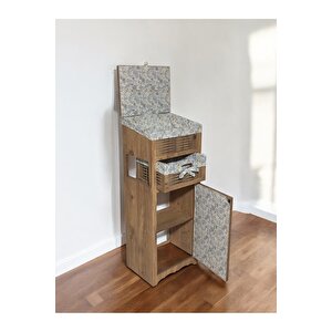 Ahşap Ekmek Sepetli Çekmeceli Hasır Görünümlü Kiler Dolabı (atlantik Çam)