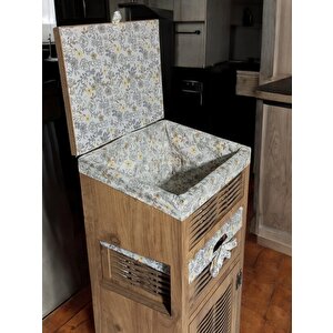 Woodluck Ahşap Ekmek Sepetli Çekmeceli Hasır Görünümlü Kiler Dolabı ( Atlantik Çam)