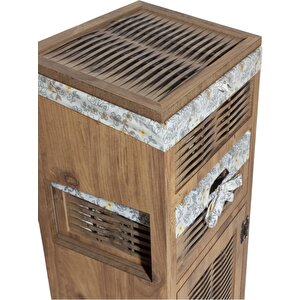 Woodluck Ahşap Ekmek Sepetli Çekmeceli Hasır Görünümlü Kiler Dolabı ( Atlantik Çam)