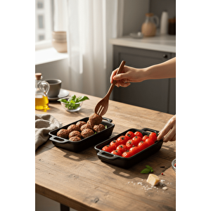 2 Li Kulplu Seramik Siyah Sosluk Meze Çerez Meyve Sunum Tabağı Kahvaltı Seti Mit1273