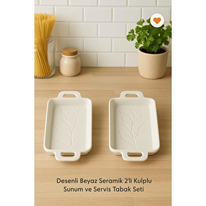 2 Li Kulplu Seramik Beyaz Sosluk Meze Çerez Meyve Sunum Tabağı Kahvaltı Seti Mit1272 Beyaz