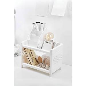 2 Adet 2 Katlı Beyaz Plastik Çok Amaçlı Makyaj Banyo Ofis Raf Organizeri Mit1280