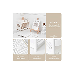 2 Adet 2 Katlı Beyaz Plastik Çok Amaçlı Makyaj Banyo Ofis Raf Organizeri Mit1280