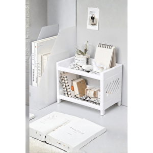 2 Adet 2 Katlı Beyaz Plastik Çok Amaçlı Makyaj Banyo Ofis Raf Organizeri Mit1280