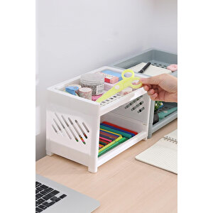 2 Katlı Beyaz Plastik Çok Amaçlı Makyaj Banyo Ofis Raf Organizeri Mit1279