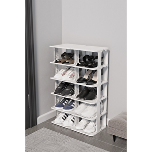 5 Katlı 10 Bölmeli Plastik Beyaz Ayakkabı Rafı Mit1276