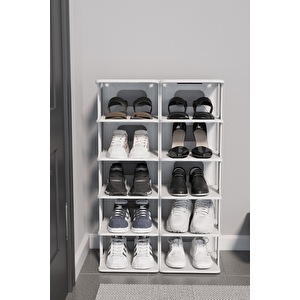 5 Katlı 10 Bölmeli Plastik Beyaz Ayakkabı Rafı Mit1276