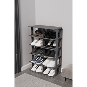 5 Katlı 10 Bölmeli Plastik Gri Ayakkabı Rafı Mit1277