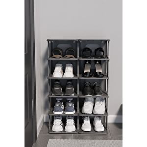 5 Katlı 10 Bölmeli Plastik Gri Ayakkabı Rafı Mit1277