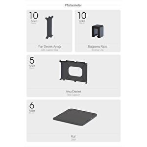 5 Katlı 10 Bölmeli Plastik Gri Ayakkabı Rafı Mit1277