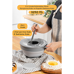 Katlanabilir Silikon Gri Mikser Karıştırma Çırpma Saklama Kabı 3,25 Lt Mit1285 Açık Gri