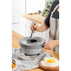 Katlanabilir Silikon Gri Mikser Karıştırma Çırpma Saklama Kabı 3,25 Lt Mit1285 Açık Gri