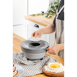 Katlanabilir Silikon Gri Mikser Karıştırma Çırpma Saklama Kabı 3,25 Lt Mit1285 Açık Gri