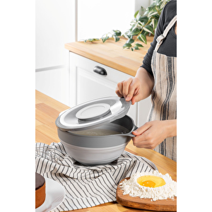 Katlanabilir Silikon Gri Mikser Karıştırma Çırpma Saklama Kabı 3,25 Lt Mit1285