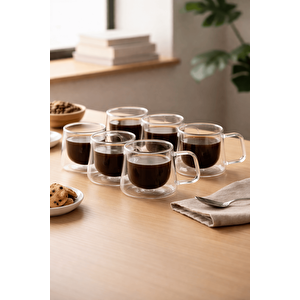 6 Adet 120 Ml Çift Cidarlı Cam Kahve Espresso Bardağı Mit1284