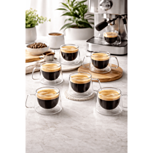 6 Adet 120 Ml Çift Cidarlı Cam Kahve Espresso Bardağı Mit1284