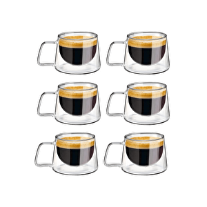 6 Adet 120 Ml Çift Cidarlı Cam Kahve Espresso Bardağı Mit1284