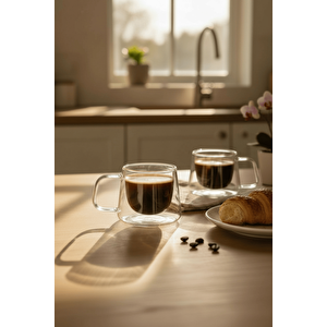 6 Adet 120 Ml Çift Cidarlı Cam Kahve Espresso Bardağı Mit1284