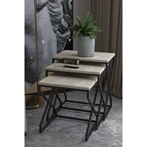 Falez Zigon Sehpa Takımı, 3'lü Set, Yan Sehpa Traverten Desen