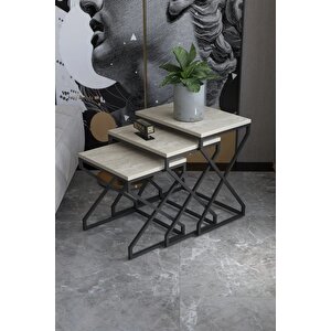 Falez Zigon Sehpa Takımı, 3'lü Set, Yan Sehpa Traverten Desen