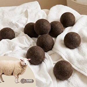 %100 Saf Yün Kurutma Makinesi Topu 9'lu Set - L Boy Kahverengi - Kimyasalsız Doğal Yumuşatıcı Ve Antistatik Etki