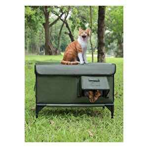 Dış Mekan Kedi Evi Isı Yalıtımlı Su Ve Rüzgar Geçirmez Kedi Barınağı Yeşil