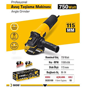 Sgs 5109 Hi-tech Profesyonel Avuç Taşlama Makinesi - 750w 115mm 11000 Rpm
