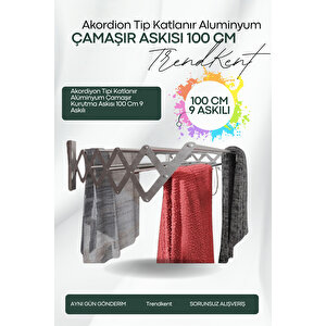 Akordiyon 100 Cm 9 Gözlü Duvara Monte Katlanabilir Çamaşır Kurturma Askısı Antrasit Antrasit